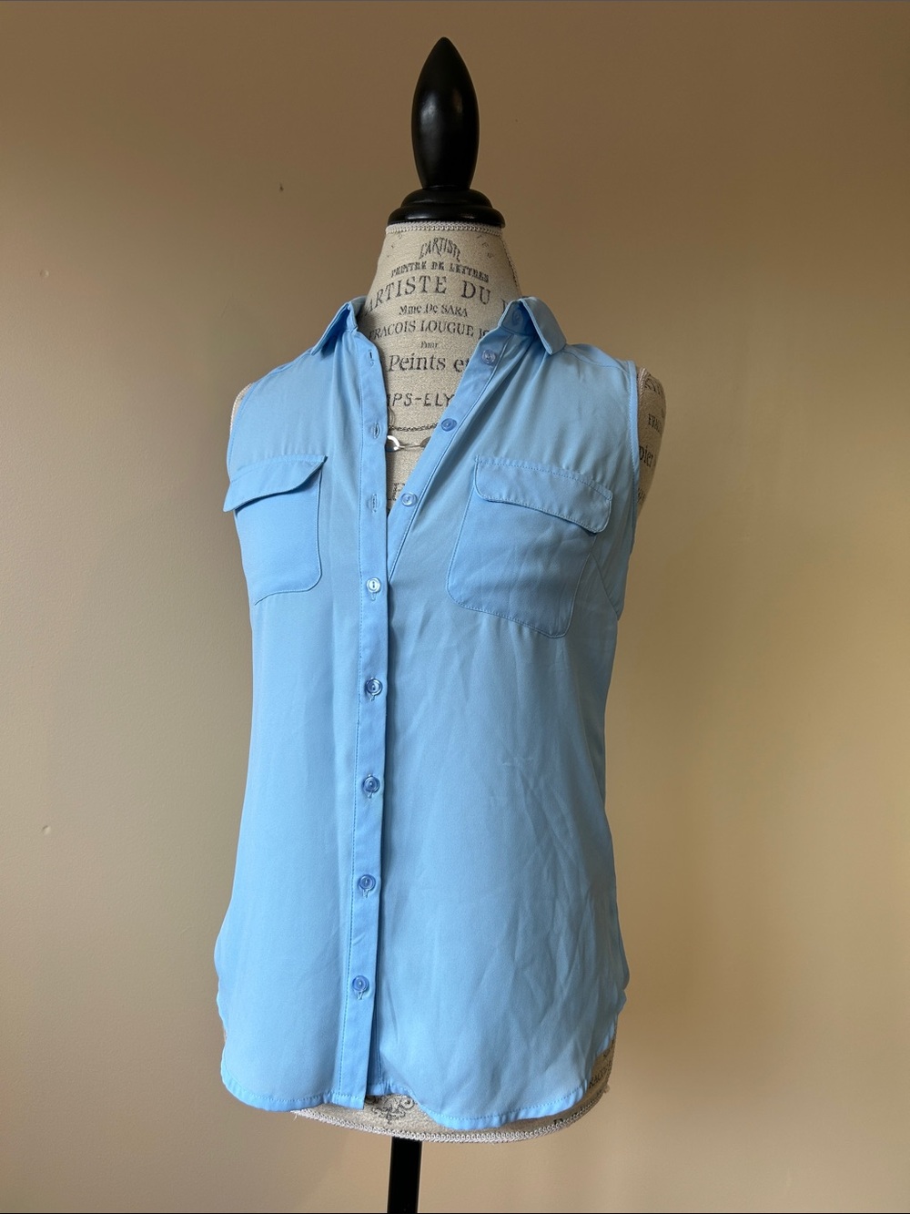 Sleeveless Button-Front Blouse, Blue, xsmall